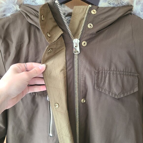 TopShop Jaxson Olive Green Faux Fur Hooded Lined Anorak Peacoat Jacket US Size 2 - Picture 11 of 16